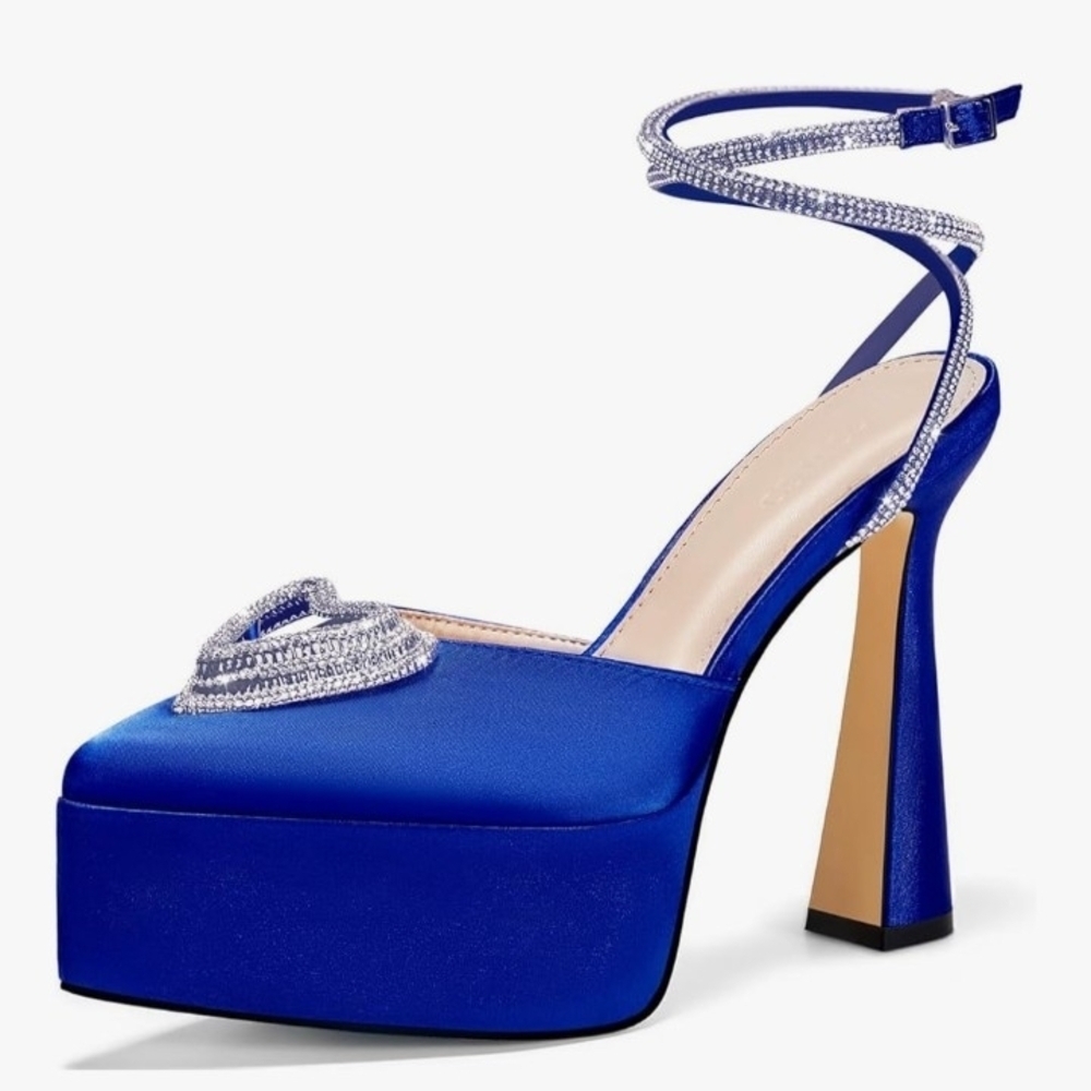 Chic Blue Platform Heels with Silver Detailing
